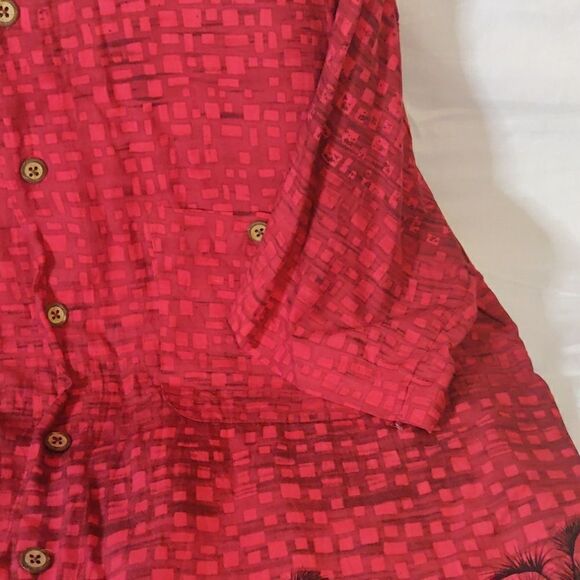 Imprints Deep Red Rayon Button-Up Shirt Size L - Picture 4 of 8